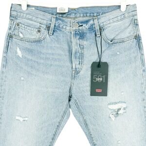 Levis Premium 501 Women's Distressed Mid Rise Tapered Blue Denim Jeans 32x28 NWT